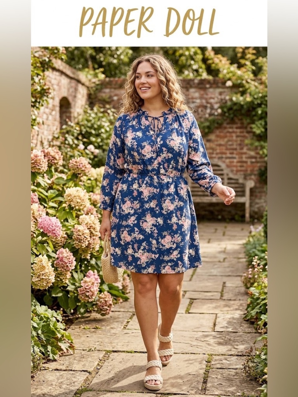 PAPER DOLL |Blue Pink Chiffon Floral Tie-Neck A-Line Dress
